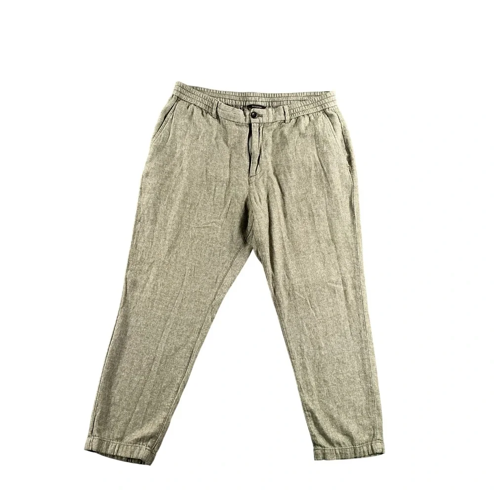 Banana Republic Athletic Tapered Linen Blend Pants Mens 36x30 Olive Green Khaki